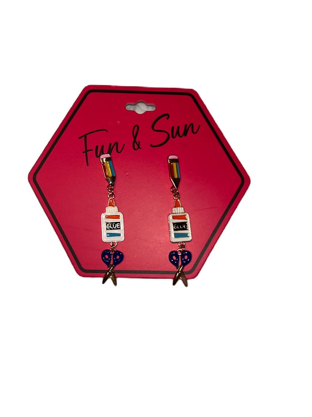 Multicolor Glue Bottle and Scissor Drop Earrings